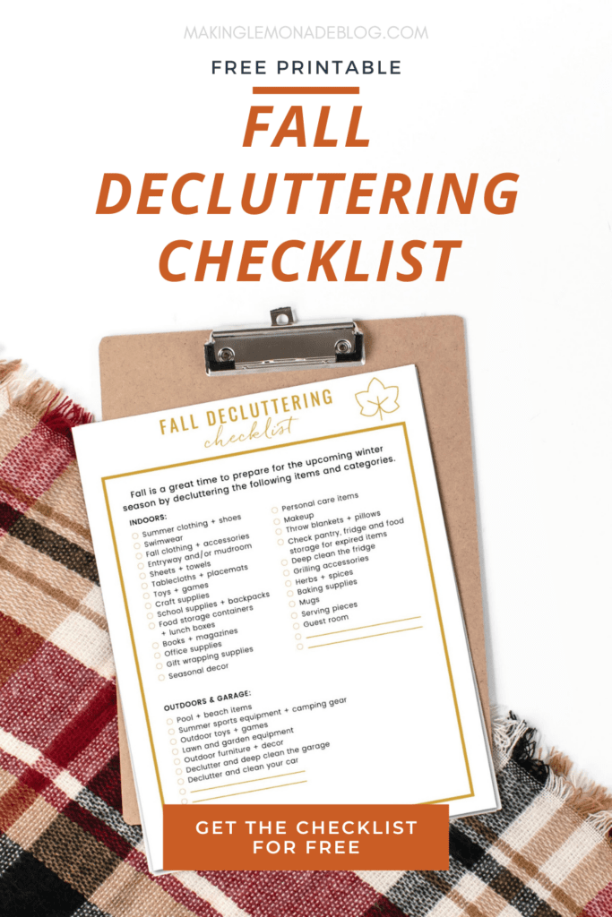 fall decluttering checklist on a clipboard