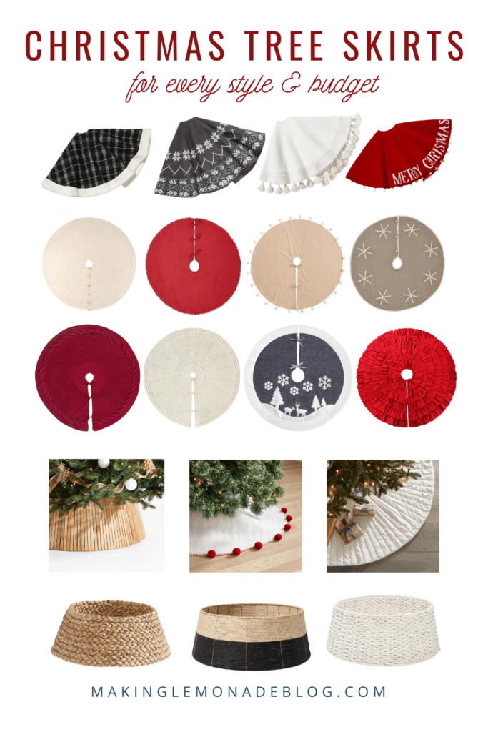 collage of Christmas tree skirts and tree collars