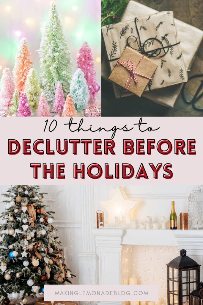 tips for holiday decluttering with Christmas images
