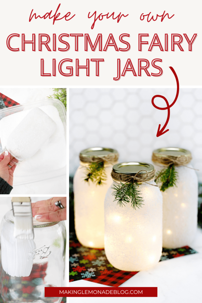 collage of how to make fairy light jars