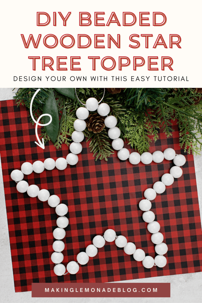 beaded tree topper on red plaid paper