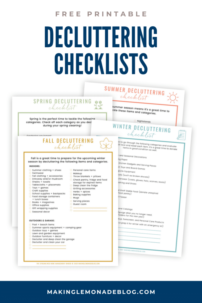 Printable Seasonal Decluttering Checklists to keep clutter from coming back