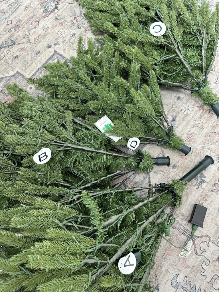 sections of artificial tree for easy assembly