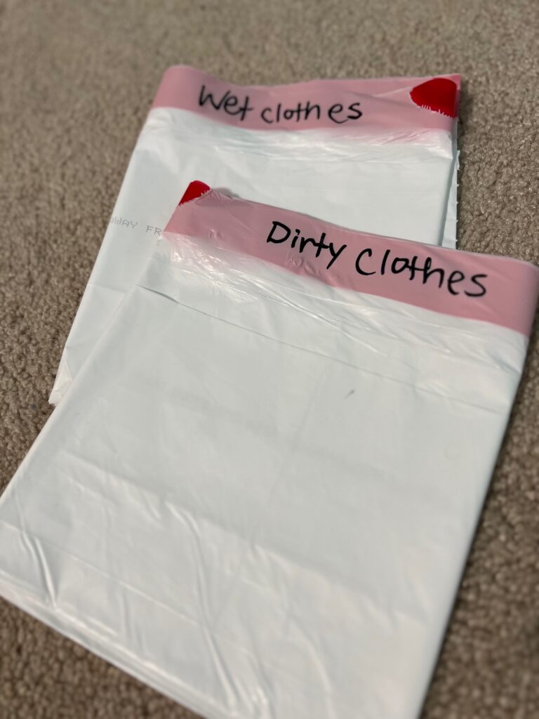 summer camp packing hack: trashbags for dirty and wet clothes