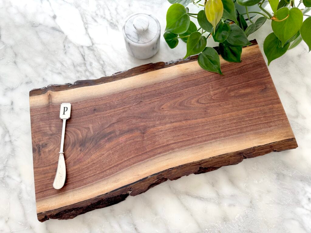 live edge charcuterie board and cheese knife