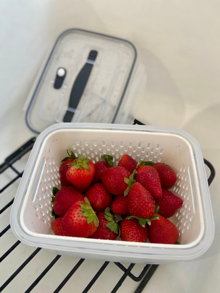 fresh strawberries in strainer