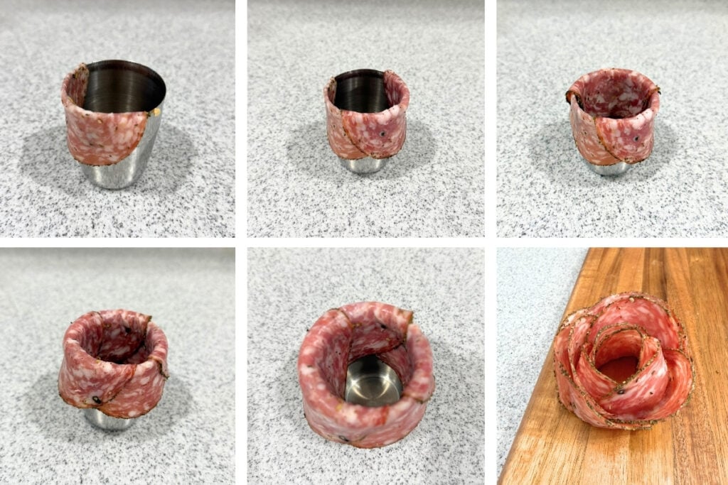 how to create a salami rose for a charcuterie board